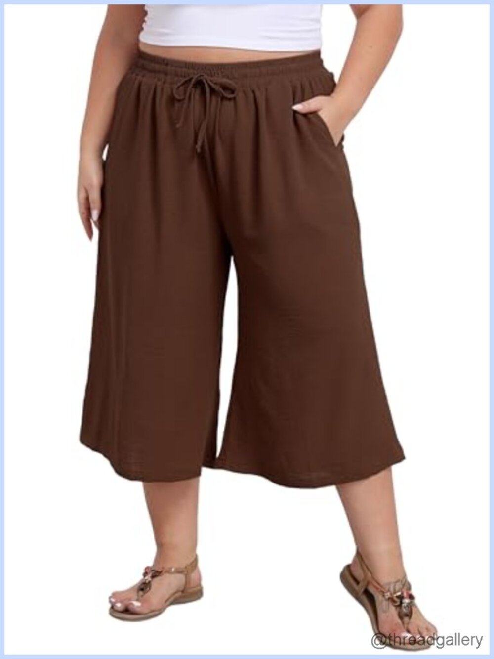 Plus Size Capri Culottes High Waisted Wide Leg Palazzo Summer Casual Pants